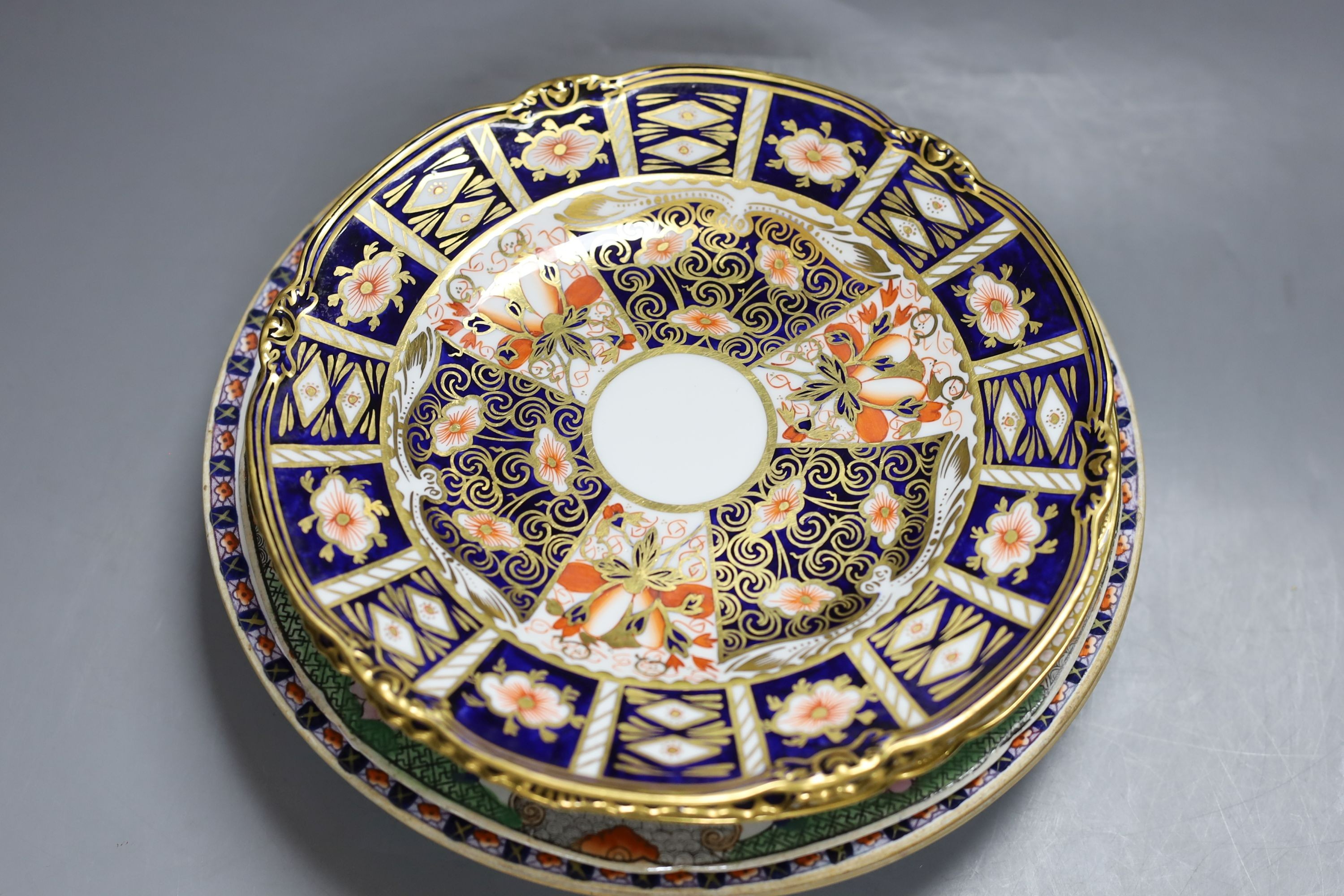 A Copeland portrait painted plate, two Royal Crown Derby plates, together with others (9)